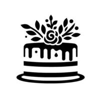 Minimalist Black and White Celebration Cake with Rose and Foliage Topper, Isolated on White Background. vector
