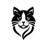 Stylized Cat Face Logo Black and White Illustration with a Happy Expression on a White Background. vector