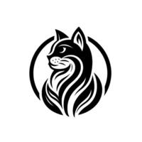 Elegant black cat design, within a circle, stylized, looking to the side, with intricate patterns, artistic and modern illustration. vector