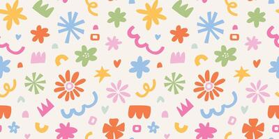Abstract shapes seamless pattern, groovy retro endless print for textile, wallpapers, backgrounds, party decor, digital paper, wrapping paper, packaging, etc. EPS 10 vector