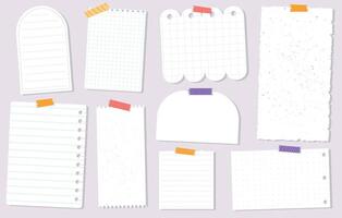 Empty note pages set, various note papers for planners, stickers, stationary, templates, social media decor, organizers, bullet journaling, etc. EPS 10 vector