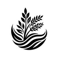 Minimalist Black and White Featuring Stylized Plants Emerging from a Wavelike Base, Clean and Organic Design. vector