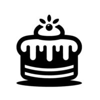 Monochrome Cake Icon Layered design, frosting drips, decorative topper with fruit, isolated on white, style. vector