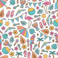 Summer seamless pattern with doodles, cartoon elements for wallpaper, scrapbooking, packaging, textile prints, wrapping paper, backgrounds, digital paper, banners, etc, EPS 10 vector