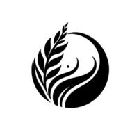 Elegant minimalist featuring a black stylized wheat sprig inside a curved frame against a white backdrop. vector