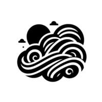 Abstract Black and White Illustration Swirling Cloudscape with Sun and Minimalist Clouds, Offering a Sense of Calm vector