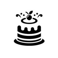 Black and White Illustration of a Layered Cake with Cherry Topping and Decorative Elements, Isolated on White. vector