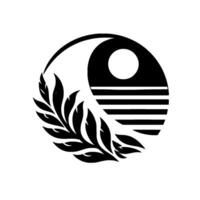 Minimalist Yin Yang Symbol with Foliage Geometric Lines, Balanced Black White vector