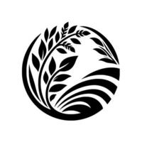 Elegant Black and White of a Wheat Stalk and Foliage Within a Circle, Emphasizing Natures Beauty and Growth. vector