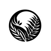 Elegant Black and White Circular with Intertwined Ferns and Leaves, Creating a Modern Botanical Composition. vector