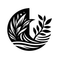 Geometric Black White Circular with Lush Foliage, Representing Natures Harmony and a minimalist aesthetic. vector