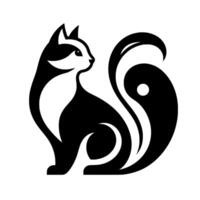 Stylized Black and White Cat with Swirl Tail A Modern with Smooth Lines and a Yin Yang Influence. vector