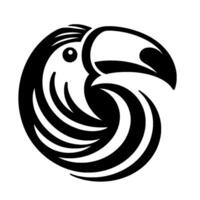 Stylized, Minimalist Black and White Circular Toucan with a Whimsical, Smiling Expression on a Clean White Background. vector