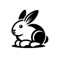 A stylized black and white illustration of a seated rabbit, exuding a friendly, minimal , on a stark white background. vector