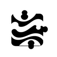 Abstract Geometric Puzzle Piece in Black and White with flowing curved patterns, minimalist on a light gray backdrop. vector