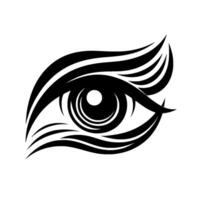 Striking Black and White Eye Depicting Open, Gazing Eye with Flowing Lashes and Abstract , on White Background. vector