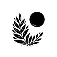 Black Silhouette of Leafy Branch and Circle on White Background Minimalist Illustration with Nature Elements. vector