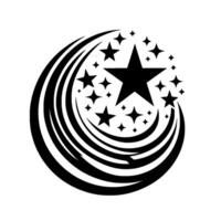 Bold Black Star Cluster Enclosed in Swirling, Curved Lines, Against a Clean White Background, a Symbolic Emblem vector