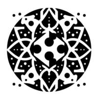 Symmetrical Black and White Geometric Mandala with Abstract FloralInspired Patterns and Dot Accents, Radial vector