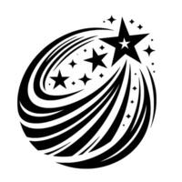 Artistic Black White Celestial Illustration, Star Trail with a Swirling Effect and Varying Star Sizes, Minimalist Composition on White Background. vector