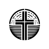 Bold Minimalist A Cross Symbol within a Circular of Varying Lines and Shapes in Black and White vector