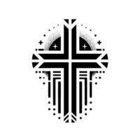 Intricate Geometric Cross with Gradient Detailing, Stars, and Dot Accents Against White Background. vector