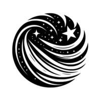 Cosmic Swirl A Circular Black and White Featuring Stars, Spirals, and a Celestial Aesthetic. vector