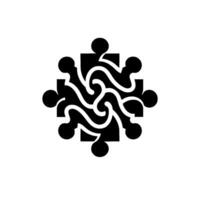 Abstract black and white jigsaw puzzle with a square outline, circular end pieces and swirling interior lines, on a light gray background. vector