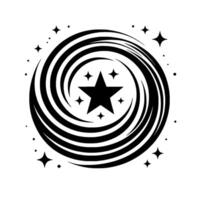 Black and White Cosmic Vortex with Stars, Modern Geometric on White Backdrop, Abstract Celestial Illustration. vector