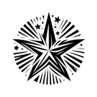 Bold Black and White Starburst Featuring a Central FivePointed Star, Surrounded by Radial Lines and Smaller Stars, Creating a Dynamic and Striking Composition. vector