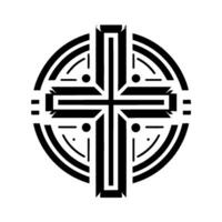 Geometric Cross A striking, minimalist monochrome composition of a stylized Christian cross within a circular frame. vector