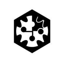 Abstract PuzzleGear Black Hexagon Frame, White GearShaped Pieces with Dots and Curly lines, Modern Concept. vector