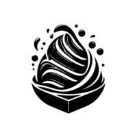 Bold Black and White of Abstract Dessert with Dripping Sauce in a Geometric Bowl. vector