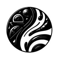 Monochrome abstract circular , surreal blend of architectural and organic elements with swirling patterns. vector