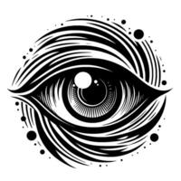 Intricate Black and White of an Eye Within a Circle, Detailed Lines and Dots, Optical Illusion, Abstract Art. vector