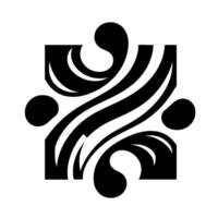 Abstract geometric featuring black and white layered curves, a square frame, and stylized shapes on white background. vector