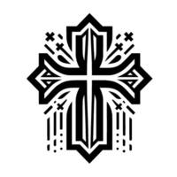 Intricate Black and White Geometric Cross , Detailed with Ornamental Elements and Stylized Shapes on a White Background. vector