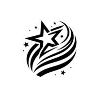 Abstract Black and White Starburst with Geometric Star and Curved Streaks on White Background vector