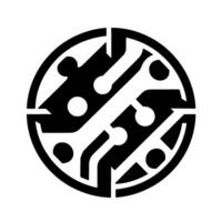 Circular Black and White Circuit Board with Geometric Pattern and Dot Connectors, Inside a Symbolic Circle. vector