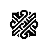 Geometric Black and White Ornamental Featuring Curvilinear and Angular Elements in Symmetrical Arrangement. vector