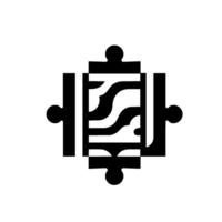 Abstract Black and White Puzzle Interlocking Geometric Forms with Organic Interior Shapes, Creating a Symmetrical Composition. vector