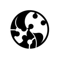 Abstract black and white circular featuring interlocked puzzlepiece shapes with a modern, minimalist aesthetic on a soft, gray background. vector