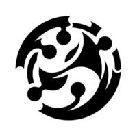 Circular Black and White Abstract Featuring Curved Lines, Rounded Shapes, and Negative Space, Resembling a Dynamic, Organic Composition. vector