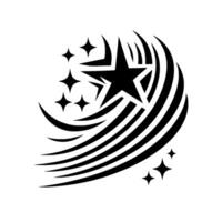 Artistic black and white minimalist celestial featuring a large star with trailing lines and smaller stars against a white background. vector