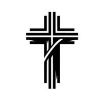 Modern, Minimalist Black and White Cross with a Dynamic Diagonal Element, Emphasizing Spirituality and Faith. vector