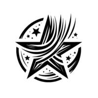 Ornate Black and White Starburst with a Circular Frame, Star Accents, and Flowing Lines. vector