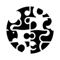 A striking, minimalistic composition featuring a blackandwhite puzzlelike within a circular frame, with contrasting shapes, grayscale hues. vector