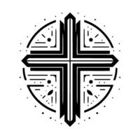 Geometric Black White A stylized cross within a circular frame, showcasing a modern, decorative interpretation. vector