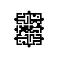 Geometric Puzzle Abstract Black and White Composition Resembling an Assembled Jigsaw Puzzle with Circular Connector Points, Minimalist . vector