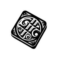 Intricate Black and White Geometric A DEffect Square Featuring Swirls, Arrows, and Repeating Patterns. vector